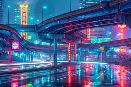 A Long Exposure Photograph of a City at Nightの素材