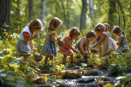 Little girls exploring natureの素材
