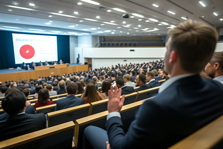 Business conference attendees listening to presentationの素材