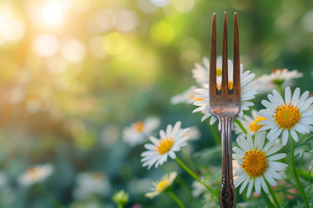 Vintage Fork in a Field of Daisiesの素材