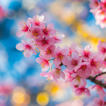Light pink cherry blossom flowers with blurred backgroundの素材