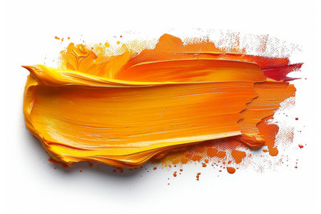 Bright orange oil paint brush stroke with a white backgroundの素材
