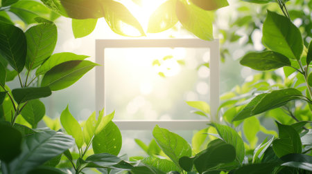 Green leaves frame with a white backgroundの素材