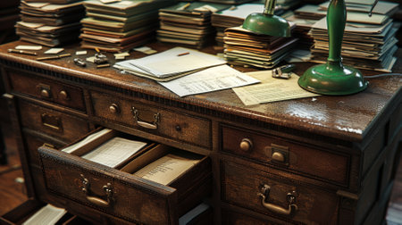 Stacks of Paperwork and Open Drawersの素材