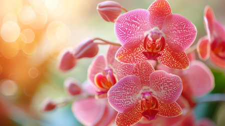 A beautiful orchid flower in pink color with blurred backgroundの素材