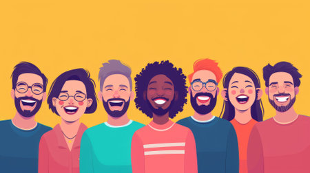 A group of diverse people are laughing together.の素材