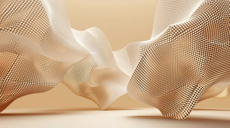Beige background with smooth flowing champagne-colored dotted patternの素材