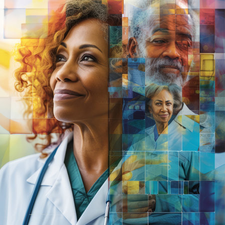 Portrait of a Confident Female Doctor with Colleagues in the Backgroundの素材