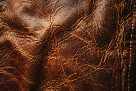 Close up of brown crumpled genuine leather texture backgroundの素材