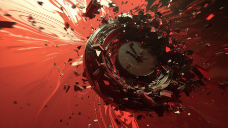 Cogs and gears of a clockwork in motion with a glowing red backgroundの素材