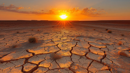 Arid desert landscape with setting sunの素材