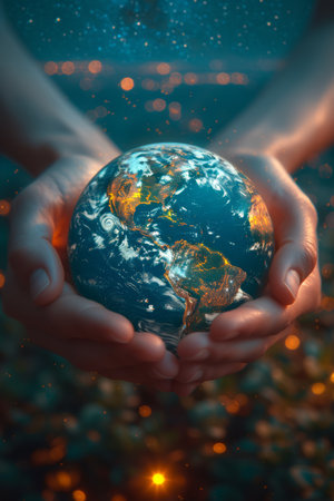 A Glowing Earth in the Hands of a Personの素材