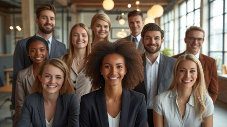A group of smiling business professionals posing for a photoの素材