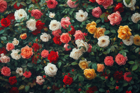 A beautiful painting of colorful roses in full bloomの素材
