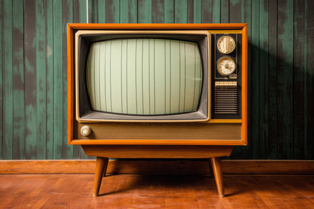 Retro television set with woodgrain cabinet from the 1950sの素材