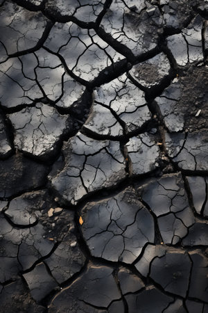 Black cracked dry soil texture backgroundの素材