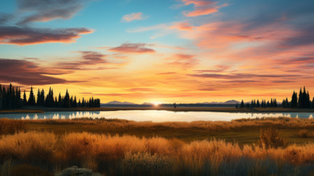 Tranquil Evening over the Lake and Mountainsの素材