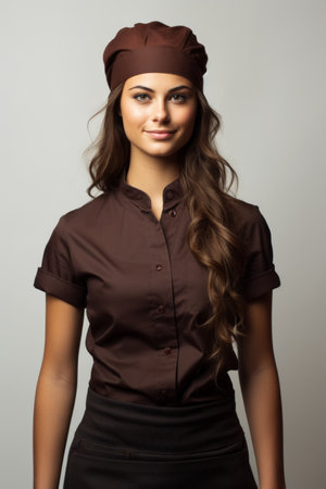 portrait of a young woman wearing a brownå¨å¸å¸½の素材