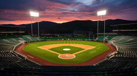 Baseball stadium at sunsetの素材
