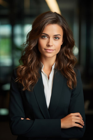 Confident young businesswoman standing with arms crossedの素材
