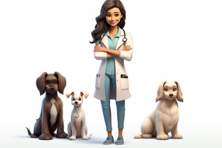 A female veterinarian with two dogsの素材