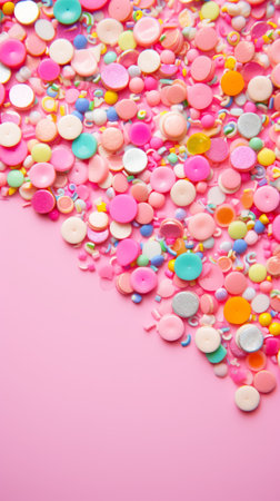 Colorful sprinkles on a pink backgroundの素材