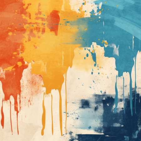 Colorful abstract painting with bright yellow orange blue and white colorsの素材
