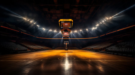 Basketball court with bright lightsの素材