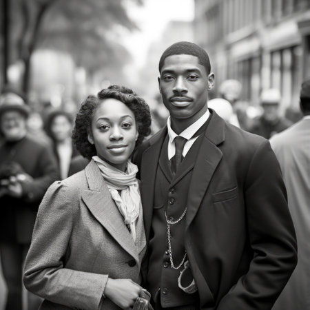 A black couple dressed in vintage clothingの素材