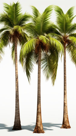 Four realistic coconut trees isolated on white backgroundの素材