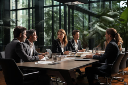 Business meeting in a modern office with natural lightの素材