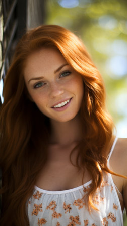 portrait of a beautiful young redheaded woman smilingの素材