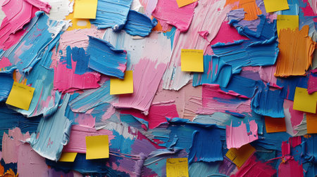 Colorful abstract painting with sticky notesの素材