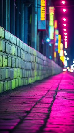 City street with colorful lights at nightの素材