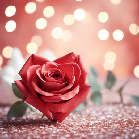 Red rose on a pink sparkly backgroundの素材