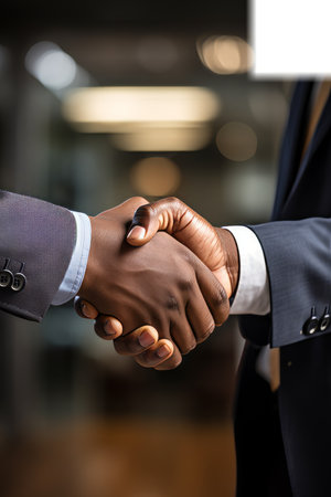 Black Businessmen shaking hands in agreementの素材
