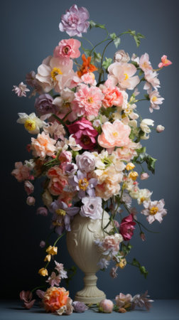 A beautiful bouquet of various flowers in a vaseの素材