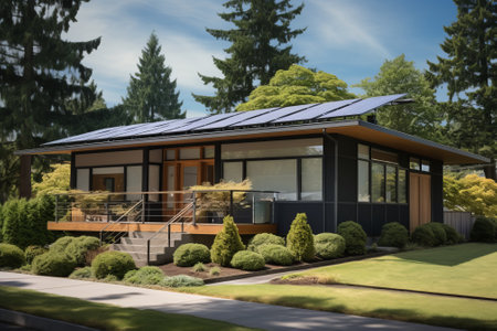 Modern house exterior with solar panelsの素材