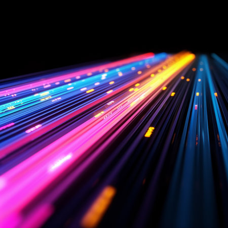 Colorful light streaks in perspective going into the distanceの素材