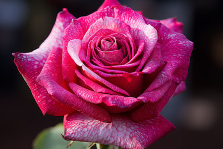 A beautiful pink rose in full bloom with a dark backgroundの素材