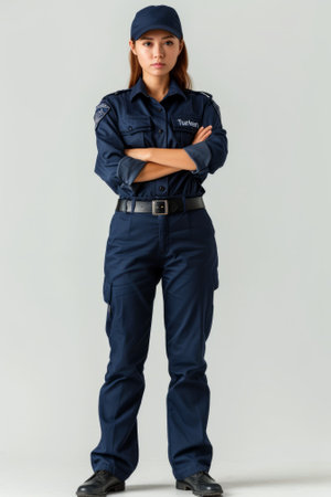 Portrait of a young female security guard in uniformの素材