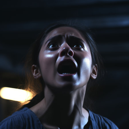 A woman screaming in fearの素材
