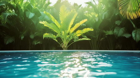 Palm trees and blue water in a tropical paradiseの素材