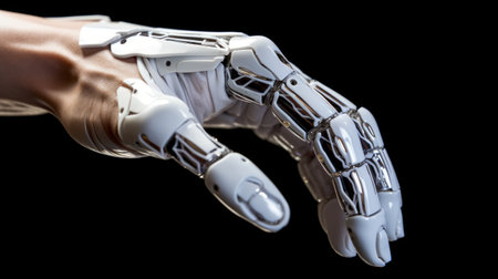 A 3D rendering of a white robotic handの素材