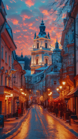 Buildings in a European city with a beautiful skyの素材