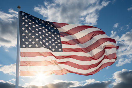 American flag waving in the windの素材