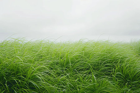 Green grass field with white sky backgroundの素材