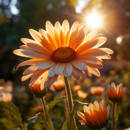Orange Gerbera Flower in the Morning Sunlightの素材