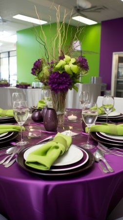 Elegant purple and green wedding table settingの素材