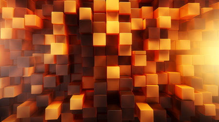 Three-dimensional rendering of many orange and brown cubesの素材